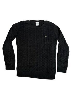 Lacoste Mens Black Cable Knit Crewneck Sweater Size 46 / US Large Cotton